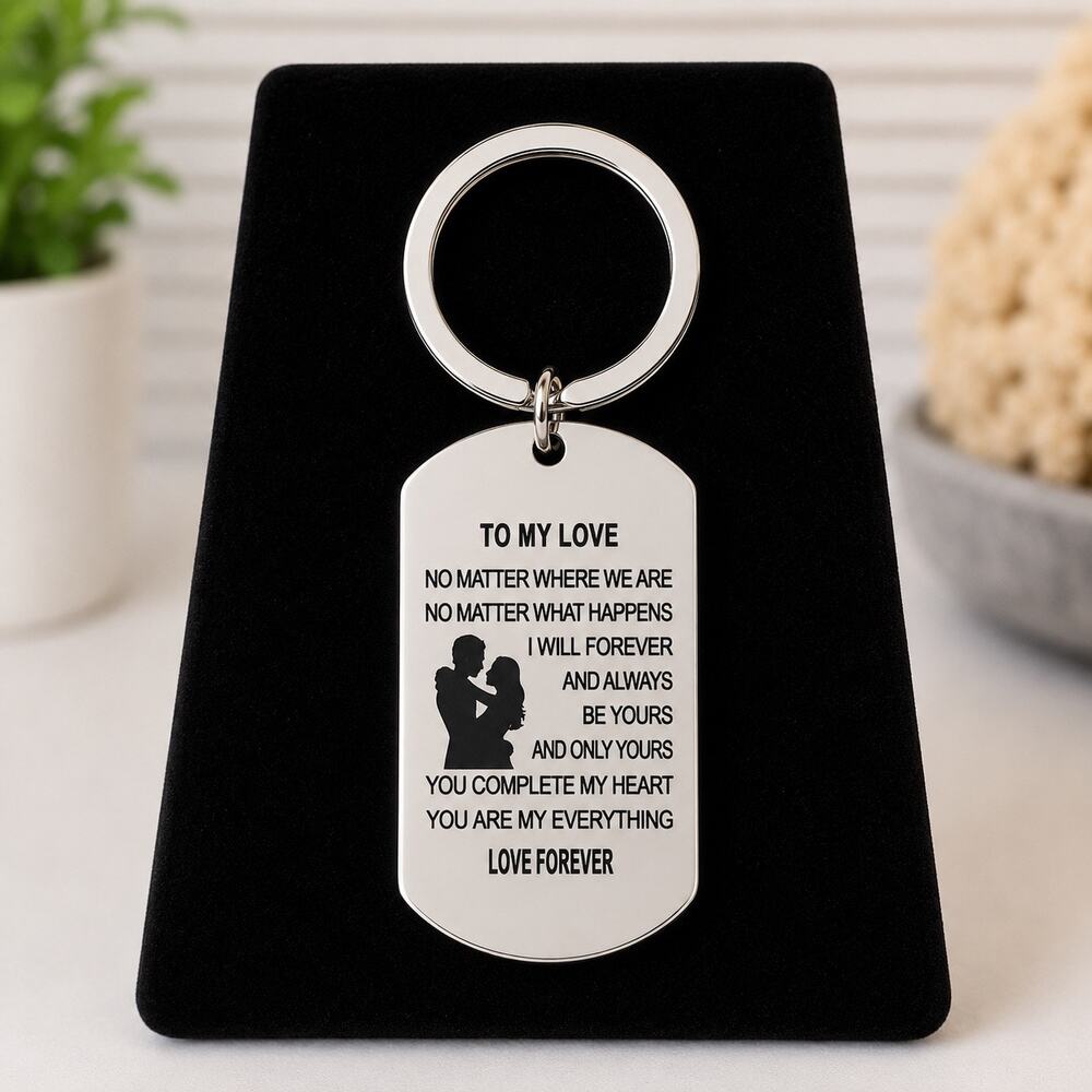 To My Love Engraved Dog Tag Keychain Romantic Gift Silver Tone Gift Idea